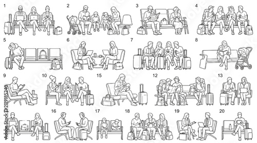 Obraz na płótnie People CAD Block Collection with Office Meeting Waiting and Lounge Figures