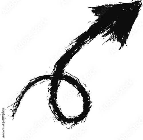 Black hand drawn arrow icon with a curly loop shape