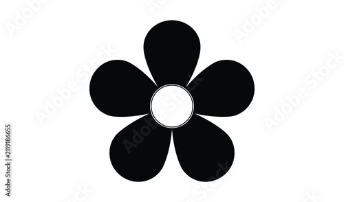 Simple black flower icon with five petals and a white center, vector illustration vector