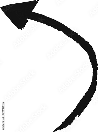 Black hand drawn arrow icon with a curved shape and pointed tip