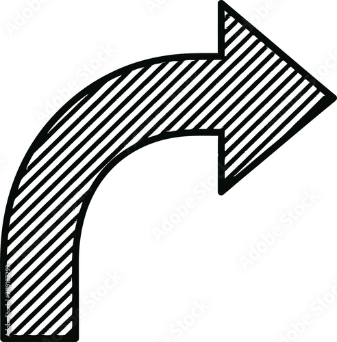 Black hand drawn curved arrow sketch pointing right