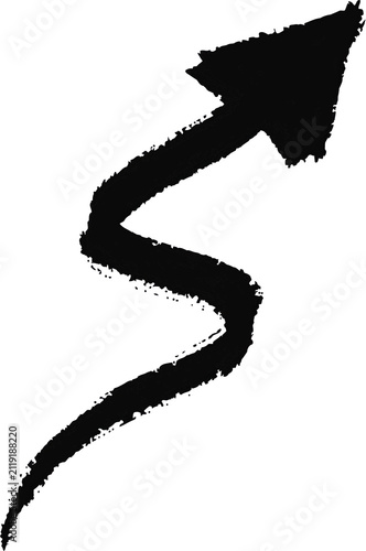 Black hand drawn wavy arrow pointing up
