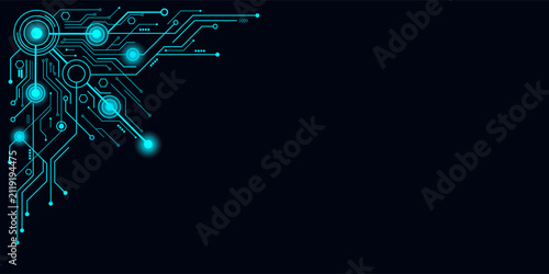 Bild auf Leinwand Neon Circuit Network Illustration Highlighting Digital Technology