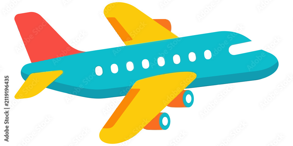 Fototapeta premium Colorful cartoon airplane in flight isolated on transparent background