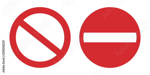 No entry stop sign icon set, red round prohibition symbols, do not enter traffic signs