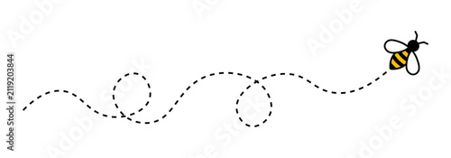 Flying bee with dashed flight path icon