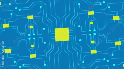 Blue Circuit Board Technology Background with Microchip