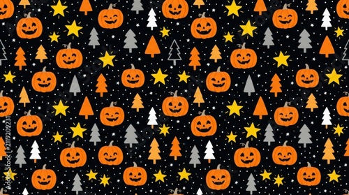 Halloween pattern with jack o lanterns stars trees on, first rate
