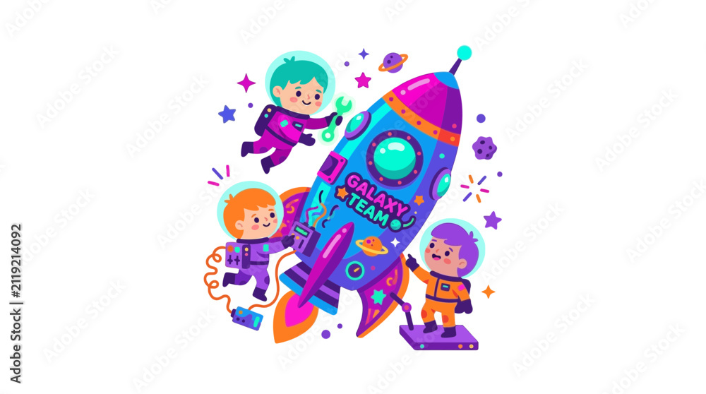 Fototapeta premium Children's Space Exploration Adventure with Rocket