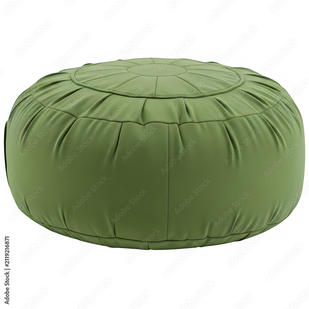 Obraz premium A cozy green round cushion with a textured, quilted design for seating or decoration isolated on transparent background