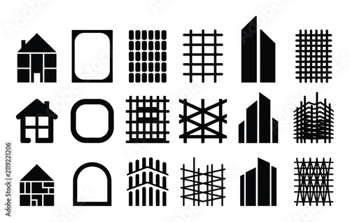 Modern architecture and construction building icons set vector artwork