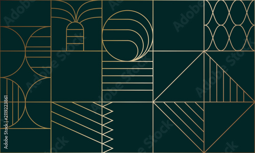Seamless abstract composition. Simple geometric shapes create an abstract pattern. Golden background template. The idea of wallpaper, cover art and creative design