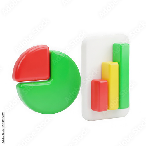 3d rendered colorful pie chart and bar graph with vibrant colors