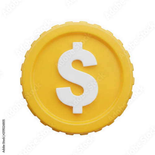 3d rendered golden coin with dollar sign symbol in the center