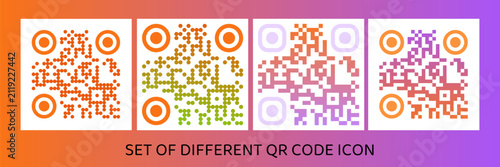 Set of different qr code icons with colorful gradient design elements