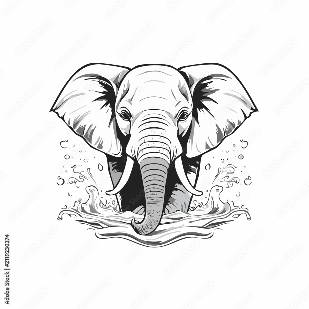Obraz premium Elephant Playing Water Design Logo Vector isolated on white Background.
