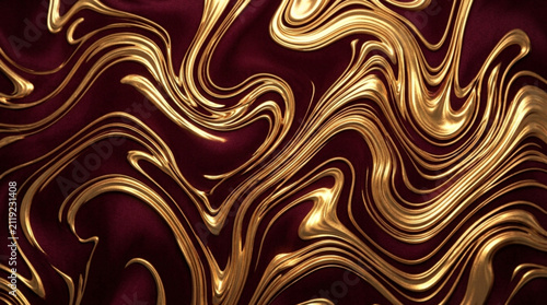 Принти на полотні Rich burgundy background with metallic gold fluid swirls, elegant luxury texture, premium decorative artwork, high-end branding aesthetic