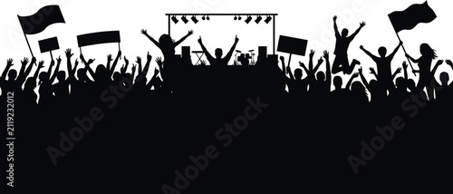 Concert Crowd Silhouette With Music Festival Stage