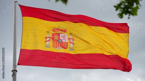 Spanish national flag waving in the wind