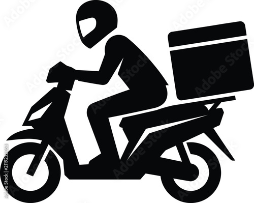 Fast Delivery Rider On Scooter Silhouette Isolated On White Background