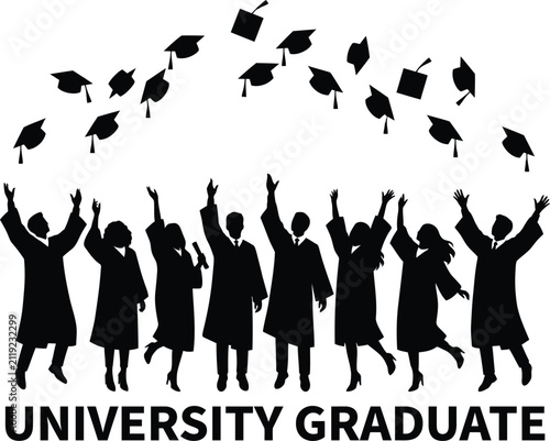 University Graduation Celebration Silhouette Isolated On White Background