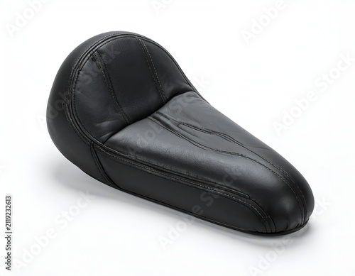 Black leather motorcycle solo seat for custom chopper or bobber bike project