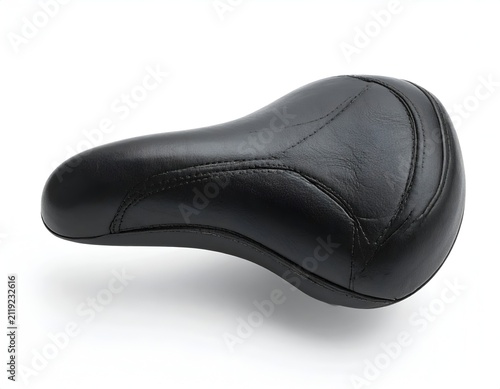 Black Leather Bicycle Seat Isolated on a Clean White Studio Background