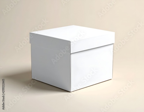 Blank White Gift Box with Lid Isolated on a Neutral Studio Background