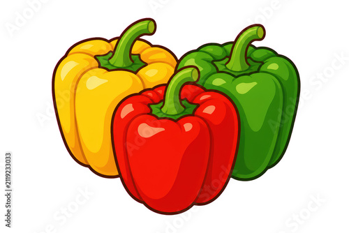 Red Yellow and Green Bell Peppers Illustration