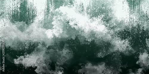 Obraz na płótnie Ocean wave crashing with sea spray and foam, showing water turbulence and power with abstract texture and dramatic lighting