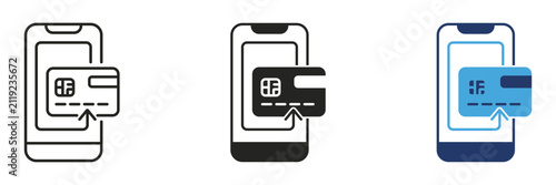 Mobile payment transfer icon, credit card smartphone deposit symbol, online banking top up transaction vector illustration