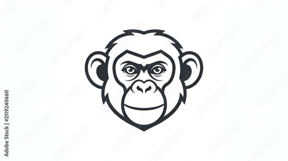 Naklejka premium Minimal Monkey Head Logo with Bold Silhouette and Clean Geometric Style
