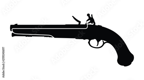 Foto Flintlock pistol silhouette against a white background