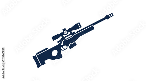 Obraz na płótnie Sniper rifle silhouette against a white background dark blue monochrome