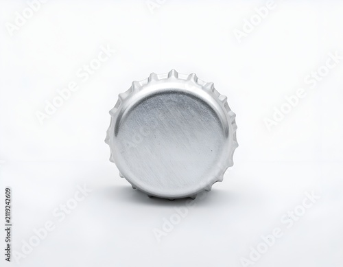Silver Metal Beer Bottle Cap Isolated on a Clean White Studio Background