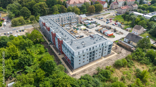 Bild auf Leinwand Aerial view of a newly constructed modern apartment building in Gorzow Wielkopol