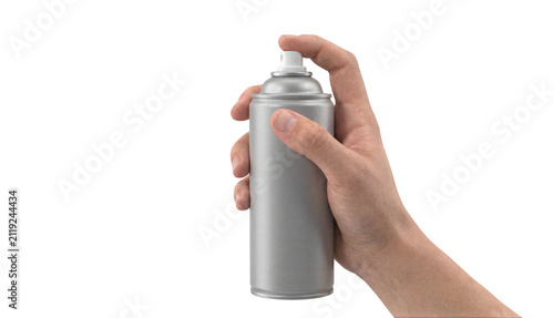 Hand pressing nozzle on blank aerosol can