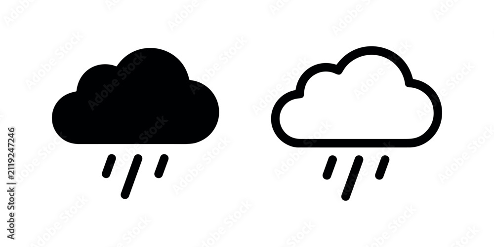Obraz premium Raining cloud icon set, weather forecast symbol for meteorology and climate