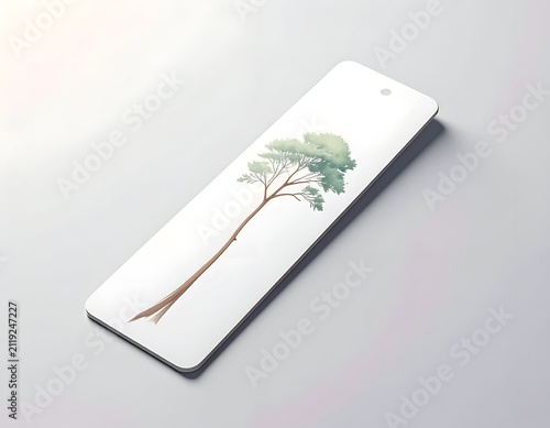 Minimalist 3D Render of a Lone Pine Tree on a Rectangular White Bookmark