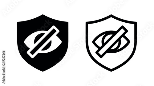Privacy shield icon, security and hidden protection symbol. Visual representation of data confidentiality and restricted access.