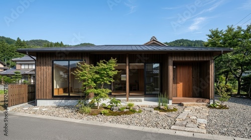 Japanese wooden house exterior d - Traditional design, Garden