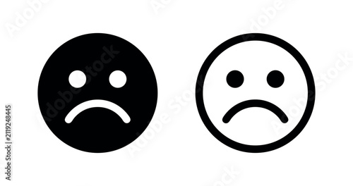 Foto Sad unhappy face emoticon icon set for negative feedback or sorrow