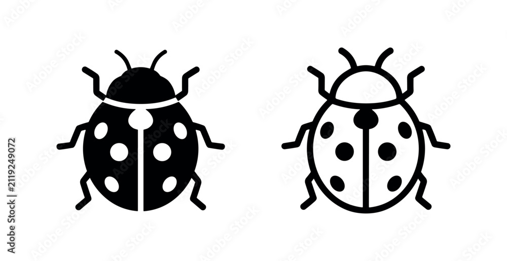 Fototapeta premium Ladybug Insect Icon Set - Ladybird, Nature, and Garden Symbol Vector