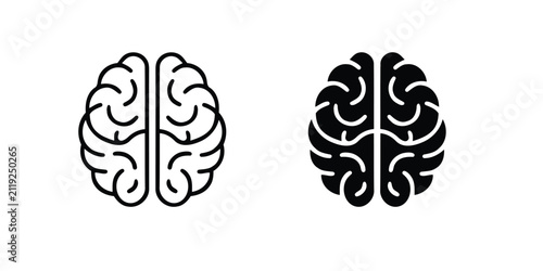 Human brain top view line and glyph icon set