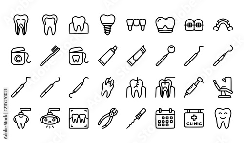 Obraz na płótnie Modern Dentistry Line Icons Collection for Dental Clinic Healthcare and Oral Car