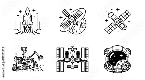 Space Exploration and Technology Line Art Icon Set