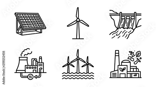 Renewable Energy Line Icon Set for Sustainable Technology