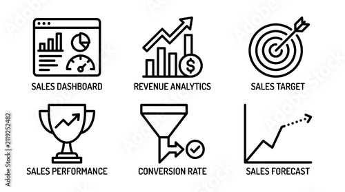 Sales and Revenue Business Analytics Line Icon Set