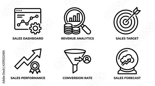 Sales and Revenue Business Metrics Linear Icon Set