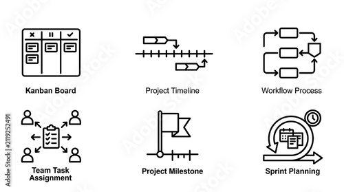 Project Management and Agile Workflow Line Icon Set